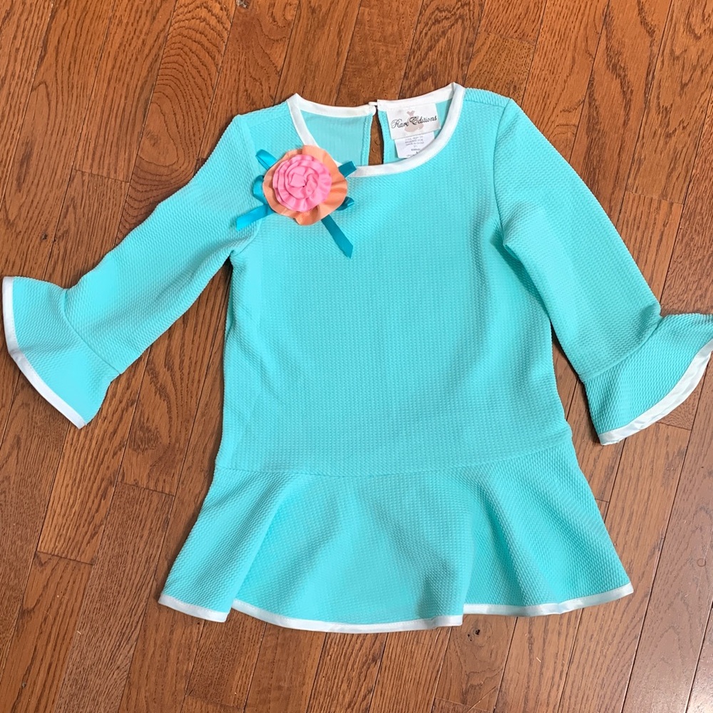 Rare Editions Aqua Peplum Top with Pink Flower
